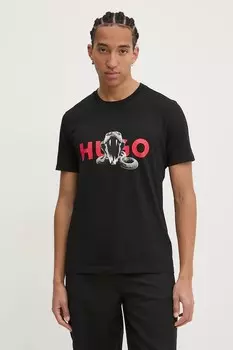 Хлопковая футболка Hugo, черный