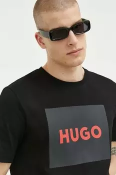 Хлопковая футболка Hugo, черный