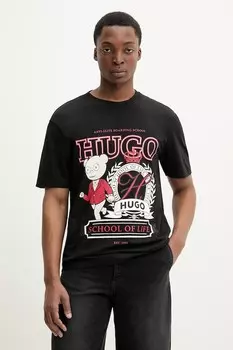Хлопковая футболка Hugo, черный