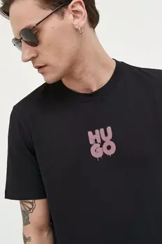 Хлопковая футболка Hugo, черный