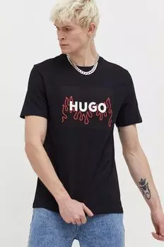 Хлопковая футболка Hugo, черный