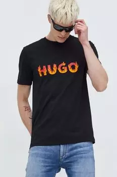Хлопковая футболка Hugo, черный