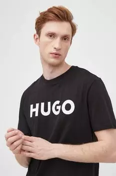 Хлопковая футболка Hugo, черный