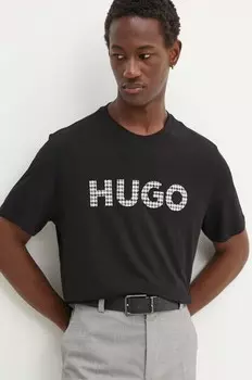 Хлопковая футболка Hugo, черный