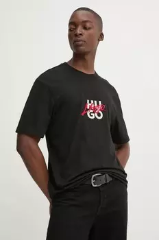 Хлопковая футболка Hugo, черный
