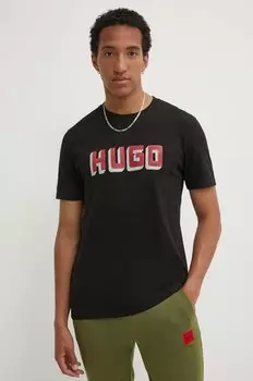 Хлопковая футболка Hugo, черный
