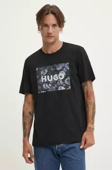 Хлопковая футболка Hugo, черный