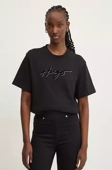 Хлопковая футболка HUGO, черный