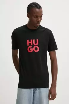 Хлопковая футболка HUGO, черный