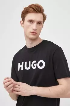 Хлопковая футболка HUGO, черный