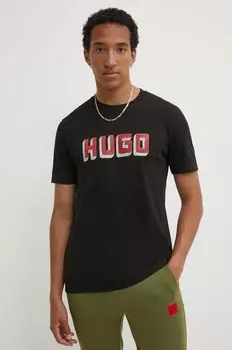Хлопковая футболка HUGO, черный