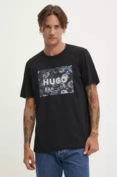 Хлопковая футболка HUGO, черный