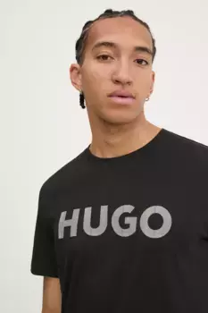 Хлопковая футболка HUGO, черный