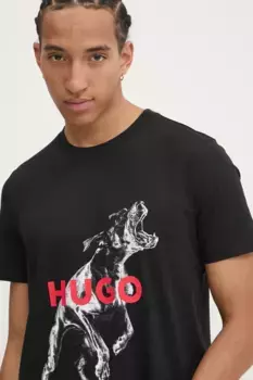 Хлопковая футболка HUGO, черный
