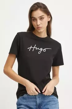 Хлопковая футболка Hugo, черный