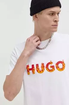 Хлопковая футболка HUGO Hugo, бежевый