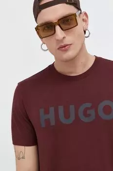 Хлопковая футболка HUGO Hugo, бордовый