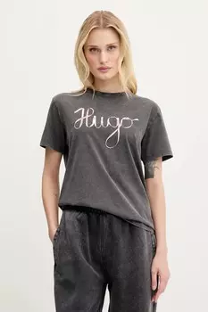Хлопковая футболка Hugo, серый