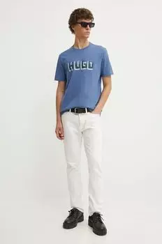 Хлопковая футболка Hugo, синий