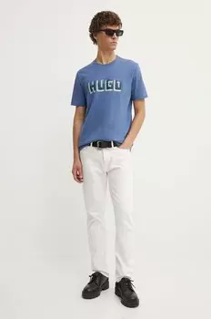 Хлопковая футболка HUGO, синий