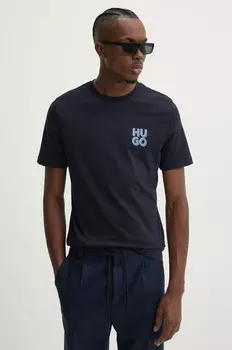 Хлопковая футболка Hugo, темно-синий