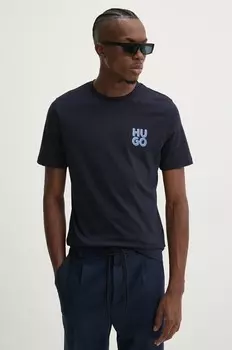 Хлопковая футболка HUGO, темно-синий