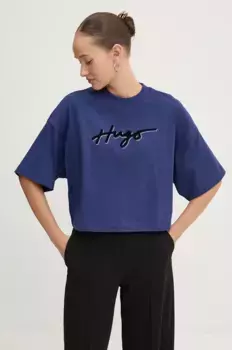 Хлопковая футболка HUGO, темно-синий
