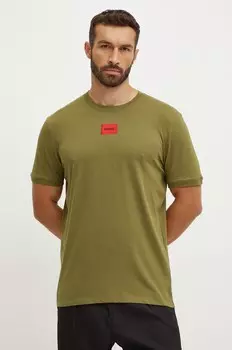 Хлопковая футболка Hugo, зеленый