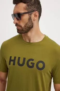 Хлопковая футболка Hugo, зеленый