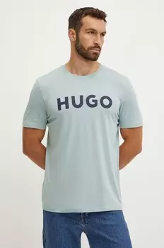 Хлопковая футболка Hugo, зеленый