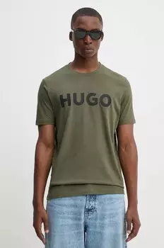 Хлопковая футболка HUGO, зеленый