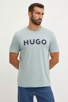Хлопковая футболка HUGO, зеленый