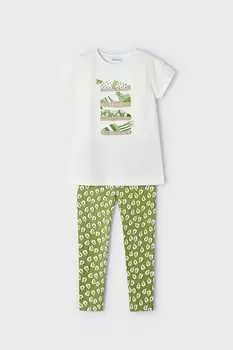 Хлопковая футболка и леггинсы Mayoral, зеленый