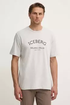 Хлопковая футболка Iceberg, серый