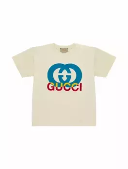 Хлопковая футболка Interlocking G Gucci, бежевый