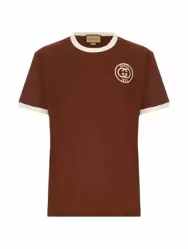 Хлопковая футболка Interlocking G Gucci, коричневый