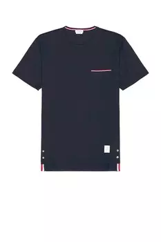 Хлопковая футболка из джерси с короткими рукавами и карманами Thom Browne, темно-синий