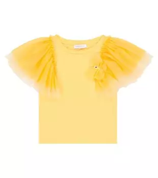 Хлопковая футболка из тюля Monnalisa, желтый