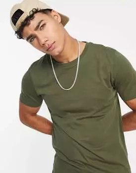 Хлопковая футболка Jack & Jones Essentials с круглым вырезом цвета хаки - MGREEN