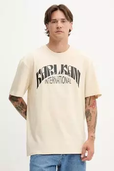 Хлопковая футболка Karl Kani, бежевый