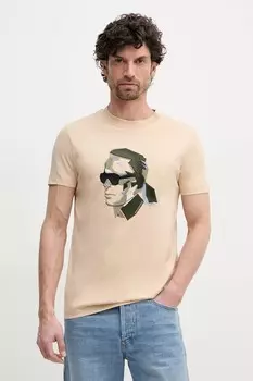Хлопковая футболка Karl Lagerfeld, бежевый