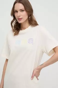 Хлопковая футболка Karl Lagerfeld, бежевый