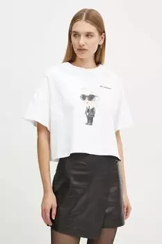 Хлопковая футболка Karl Lagerfeld, бежевый
