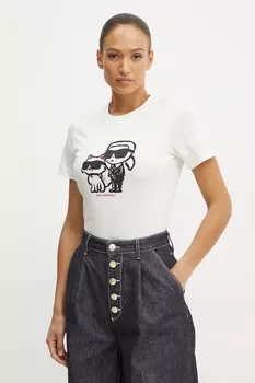 Хлопковая футболка Karl Lagerfeld, бежевый