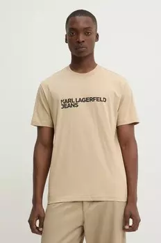 Хлопковая футболка Karl Lagerfeld Jeans, бежевый