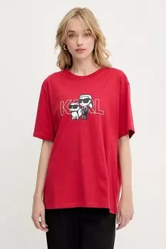 Хлопковая футболка Karl Lagerfeld, красный