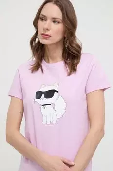 Хлопковая футболка Karl Lagerfeld, розовый