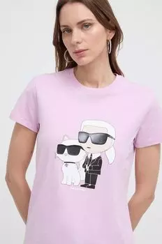 Хлопковая футболка Karl Lagerfeld, розовый