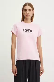 Хлопковая футболка Karl Lagerfeld, розовый