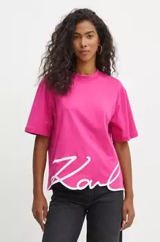 Хлопковая футболка Karl Lagerfeld, розовый